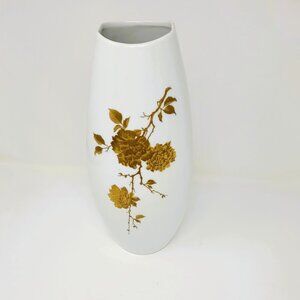 Elegant AK Kaiser Gilded Floral Porcelain Vase - 12" Tall Vintage 1960s
